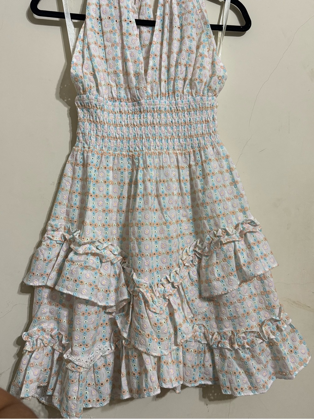 Shoshanna White Halter Mini Dress with Pastel Floral Print